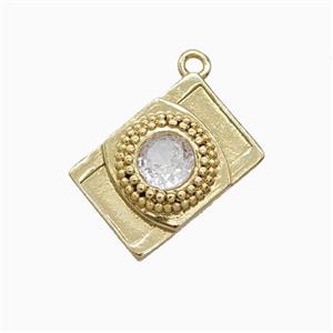 Copper Camera Pendant Pave Zirconia Gold Plated, approx 10-15mm