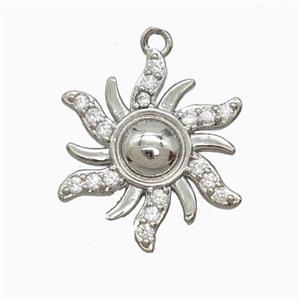 Copper Sun Pendant Pave Zirconia Platinum Plated, approx 19mm