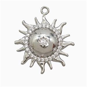 Copper Sun Pendant Pave Zirconia Platinum Plated, approx 22mm
