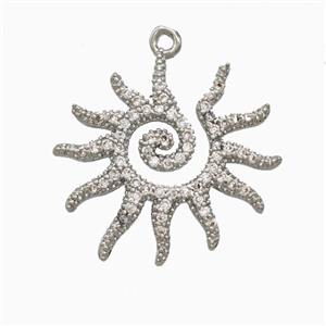 Copper Sun Pendant Pave Zirconia Platinum Plated, approx 20mm