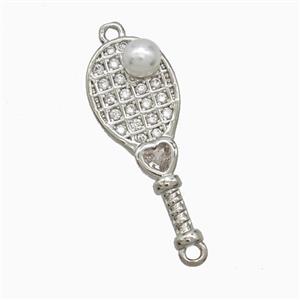 Copper Pickleball Paddle Pendant Pave Zirconia Resin Sports Platinum Plated, approx 9-25mm