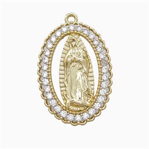 Copper Virgin Mary Pendant Pave Zirconia Gold Plated, approx 18-25mm