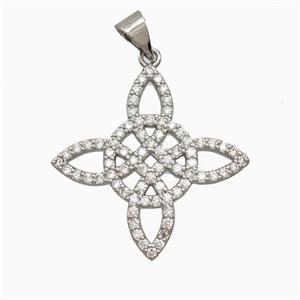 Copper Witch Knot Pendant Pave Zirconia Platinum Plated, approx 25mm