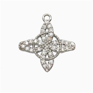 Copper Witch Knot Pendant Pave Zirconia Platinum Plated, approx 18mm