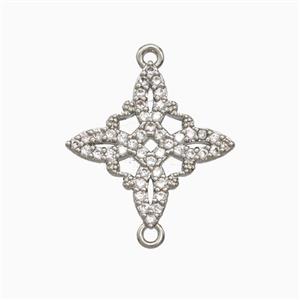 Copper Witch Knot Connector Pave Zirconia Platinum Plated, approx 16mm