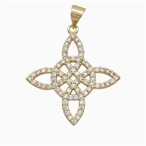 Copper Witch Knot Pendant Pave Zirconia Gold Plated, approx 25mm