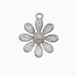 Copper Daisy Flower Pendant White Painted Platinum Plated, approx 15mm
