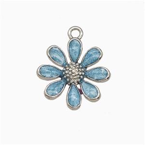 Copper Daisy Flower Pendant Teal Painted Platinum Plated, approx 15mm