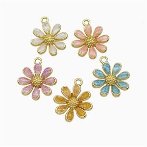Copper Daisy Flower Pendant Painted Gold Plated Mixed, approx 15mm