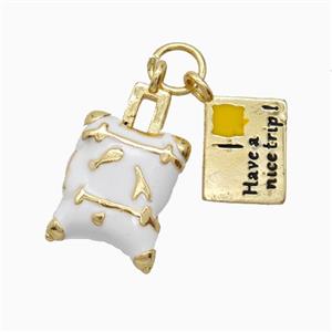 Travel Luggage And Postal Card Charms Copper Pendant White Enamel Gold Plated, approx 7-9mm, 9-15mm