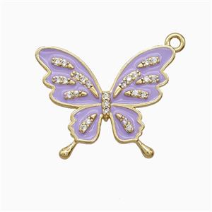 Copper Butterfly Pendant Pave Zirconia Lavender Enamel Gold Plated, approx 20-25mm