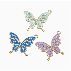 Copper Butterfly Pendant Pave Zirconia Enamel Gold Plated Mixed, approx 20-25mm