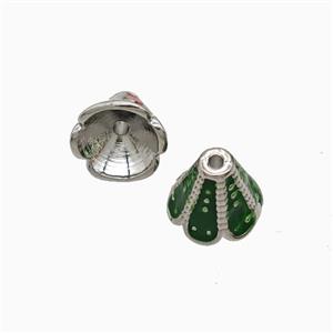 Copper Tassel-Caps Bail Green Enamel Platinum Plated, approx 9-11mm