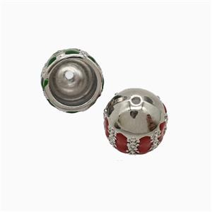 Copper Tassel-Caps Bail Red Enamel Platinum Plated, approx 10-12mm