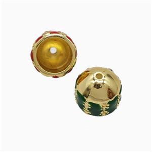 Copper Tassel-Caps Bail Green Enamel Gold Plated, approx 10-12mm