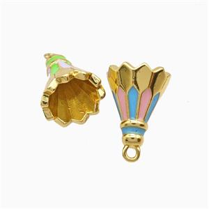 Copper Badminton Pendant Enamel Sports Gold Plated, approx 11-13mm