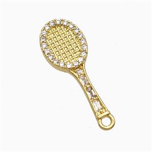 Copper Tennis Racket Pendant Pave Zirconia Sports Gold Plated, approx 7.5-19mm