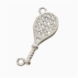 Copper Tennis Racket Pendant Pave Zirconia 2loops Sports Platinum Plated, approx 8-20mm