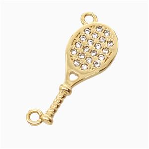 Copper Tennis Racket Pendant Pave Zirconia 2loops Sports Gold Plated, approx 8-20mm
