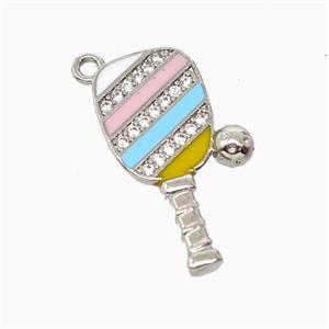 Copper Pickleball Paddle Pendant Pave Zirconia Sports Enamel Platinum Plated, approx 10-21mm