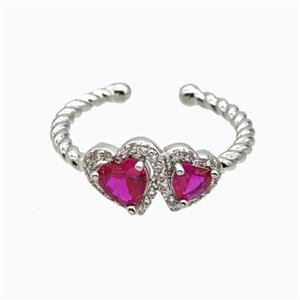 Copper Heart Rings Pave Zirconia Crystal Glass Platinum Plated, approx 7mm, 8mm, 18mm dia