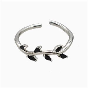 Copper Leaf Rings Pave Zirconia Platinum Plated, approx 6mm, 18mm dia