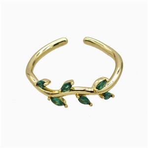 Copper Leaf Rings Pave Zirconia Gold Plated, approx 6mm, 18mm dia