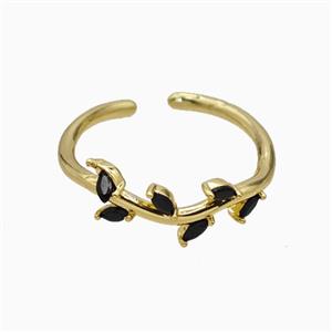 Copper Leaf Rings Pave Zirconia Gold Plated, approx 6mm, 18mm dia