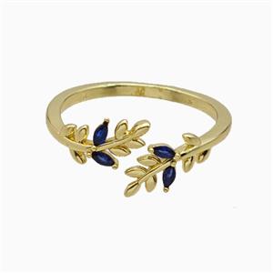 Copper Leaf Rings Pave Zirconia Gold Plated, approx 6mm, 18mm dia