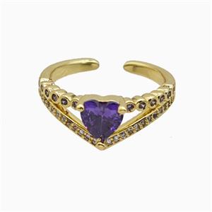 Copper Heart Rings Pave Zirconia Crystal Glass Gold Plated, approx 8mm, 18mm dia