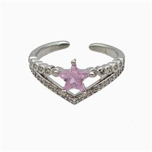 Copper Star Rings Pave Zirconia Crystal Glass Platinum Plated, approx 10mm, 18mm dia