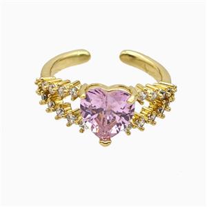 Copper Heart Rings Pave Zirconia Crystal Glass Gold Plated, approx 9mm, 18mm dia
