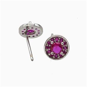 Copper Stud Earrings Pave Zirconia Crystal Glass Platinum Plated, approx 9mm