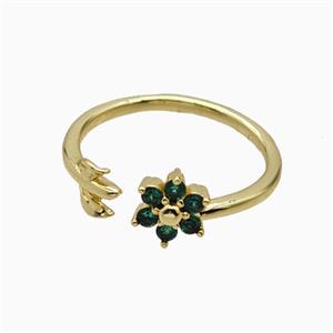 Copper Leaf Flower Rins Pave Zirconia Gold Plated, approx 7.5mm, 18mm dia