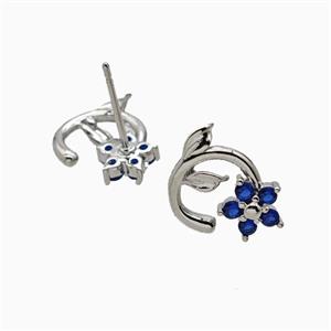 Copper Flower Stud Earrings Pave Zirconia Platinum Plated, approx 7mm, 10mm