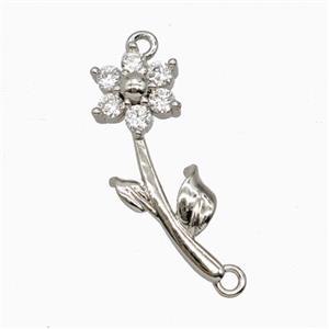 Copper Flower Pendant Pave Zirconia 2loops Platinum Plated, approx 7-20mm