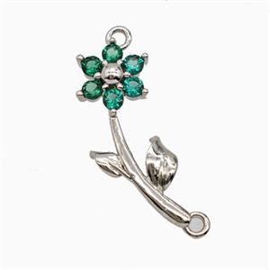 Copper Flower Pendant Pave Zirconia 2loops Platinum Plated, approx 7-20mm