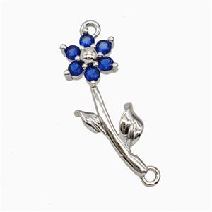 Copper Flower Pendant Pave Zirconia 2loops Platinum Plated, approx 7-20mm