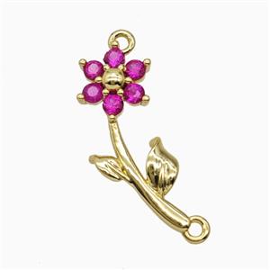 Copper Flower Pendant Pave Zirconia 2loops Gold Plated, approx 7-20mm
