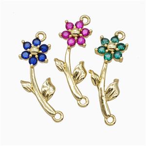 Copper Flower Pendant Pave Zirconia 2loops Gold Plated Mixed, approx 7-20mm
