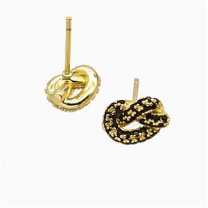 Copper Knot Stud Earrings Pave Zirconia Gold Plated, approx 7-11mm
