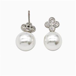 Copper Clover Stud Earrings Pave Zirconia Resin Platinum Plated, approx 8mm, 10mm