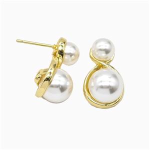 Copper Stud Earrings Pave Resin Gold Plated, approx 7mm, 10mm