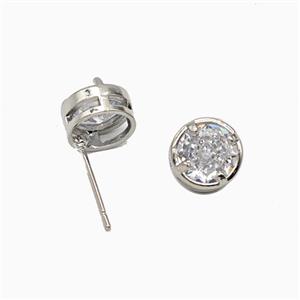 Copper Stud Earrings Pave Zirconia Platinum Plated, approx 8.5mm