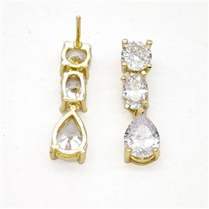 Copper Stud Earrings Pave Zirconia Gold Plated, approx 6-25mm