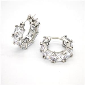 Copper Leaveback Earrings Pave Zirconia Platinum Plated, approx 20mm dia