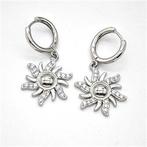 Copper Sun Hoop Earrings Pave Zirconia Platinum Plated, approx 17mm, 14mm dia