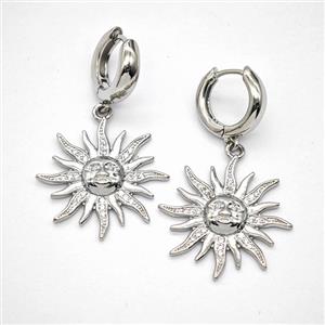 Copper Sun Hoop Earrings Pave Zirconia Platinum Plated, approx 25mm, 15mm dia