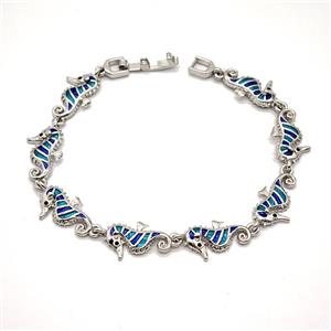 Copper Seahorse Bracelet Enamel Platinum Plated, approx 11-16mm, 17cm length