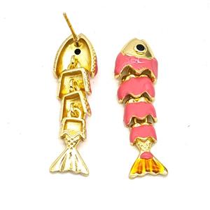 Copper Fish Stud Earrings Pink Enamel Gold Plated, approx 8-32mm